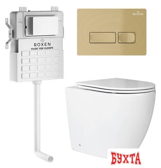 Унитаз приставной Roxen Antares в комплекте с инсталляцией Attach 5 в 1 967102 (кнопка: брашированное золото)