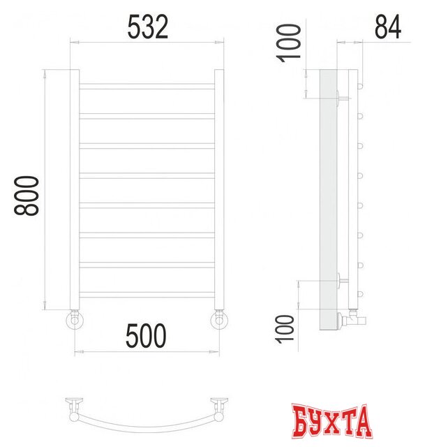 Полотенцесушитель TERMINUS Классик П8 500x800 (золото) 2