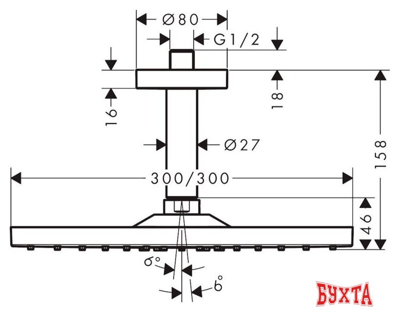 Верхний душ Hansgrohe Raindance E 300 1jet 26250670 (черный матовый) 2
