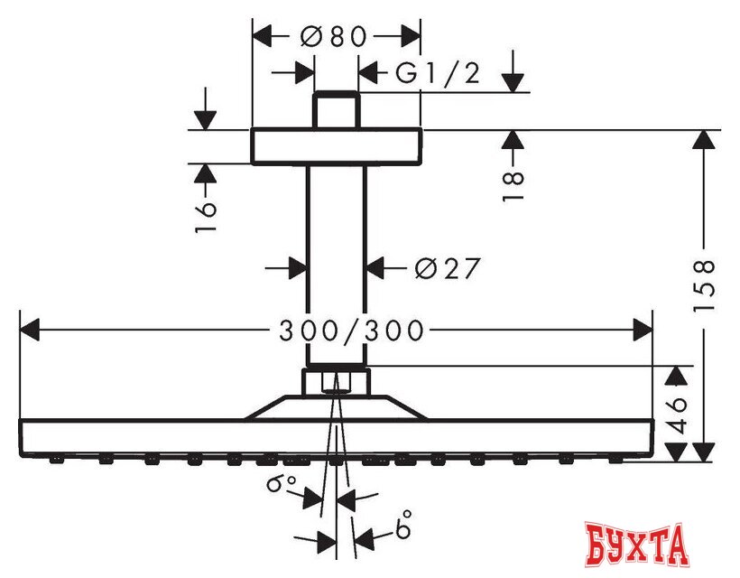 Верхний душ Hansgrohe Raindance E 300 1jet EcoSmart 26251000 2