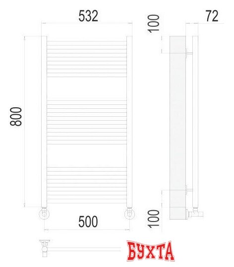 Полотенцесушитель TERMINUS Аврора П16 500х800 нп (золото) 2