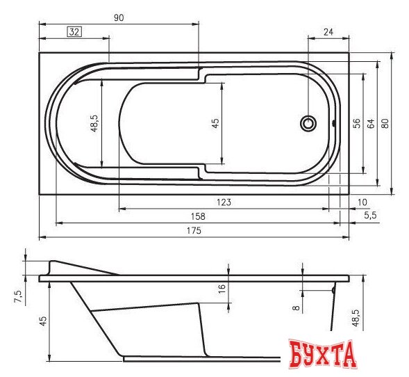 Ванна Riho Columbia 175x80 (с ножками) 2