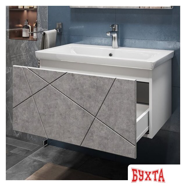 Мебель для ванных комнат Vigo Тумба под умывальник Geometry 800-0-1 Como навесная (бетон) 5
