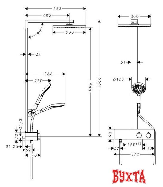 Душевая система Hansgrohe Raindance E Showerpipe 300 1jet 27361000 2