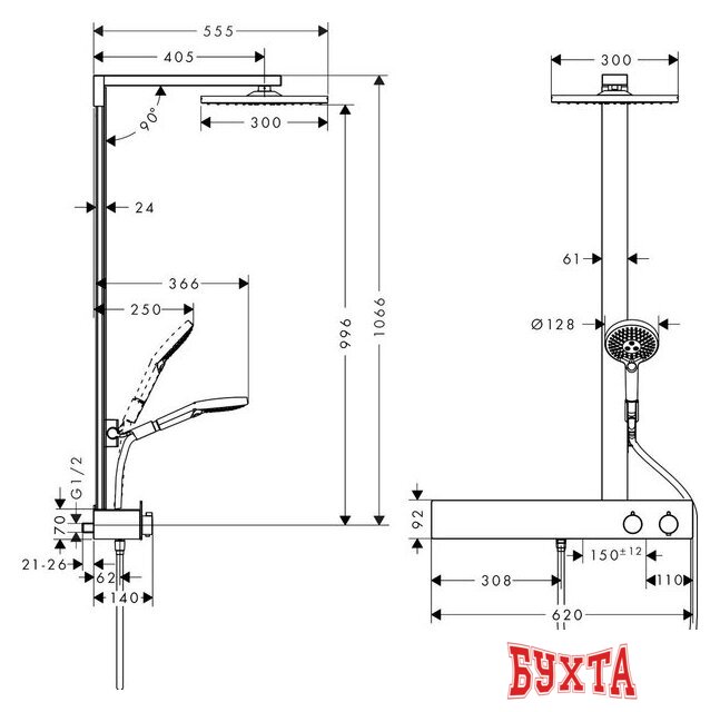 Душевая система Hansgrohe Raindance E 300 1jet Showerpipe 600 ST 27363000 2