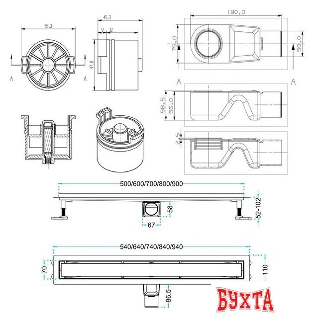 Трап/канал Aquabath Line AB010-SS-900 2