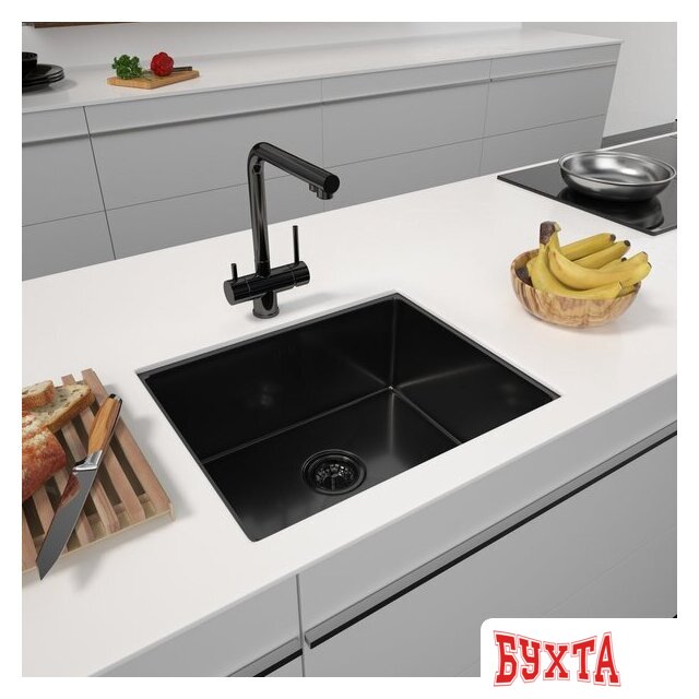 Кухонная мойка ARFEKA ECO AR 550*450 BLACK PVD NANO DECOR VOLCANIC ROCK 1