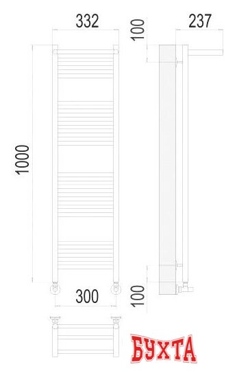 Полотенцесушитель TERMINUS Аврора П20 300x1000 с полкой нп (хром) 3