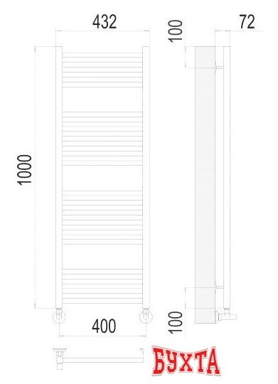 Полотенцесушитель TERMINUS Аврора П20 400x1000 нп (хром) 3
