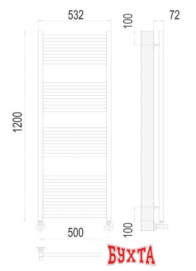 Полотенцесушитель TERMINUS Аврора П22 500x1200 нп (хром) 3