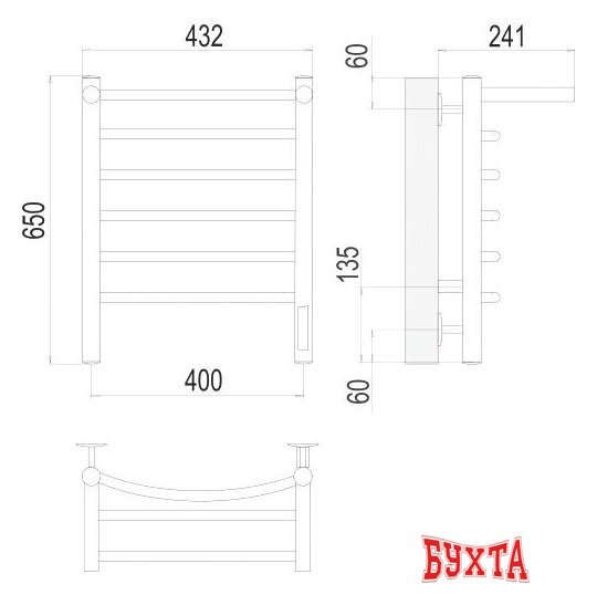 Полотенцесушитель TERMINUS Классик П6 400x650 с полкой нп электро (хром) 3