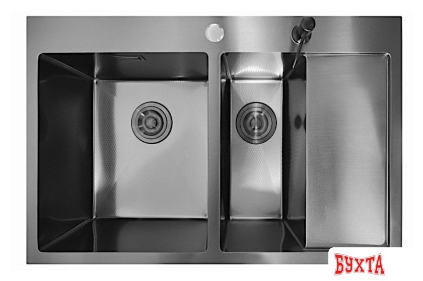 Кухонная мойка Stellar Decor S7850NB-2L-D (нано черный) 4