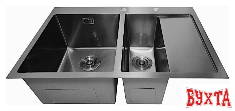 Кухонная мойка Stellar Decor S7850NB-2L-D (нано черный) 5