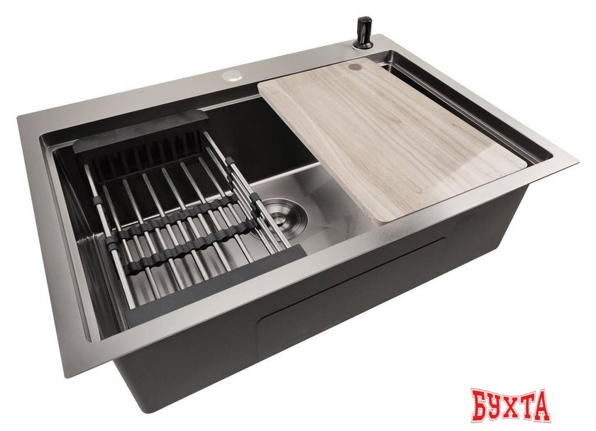 Кухонная мойка Stellar S5550NB-A (нано черный, с доской) 3