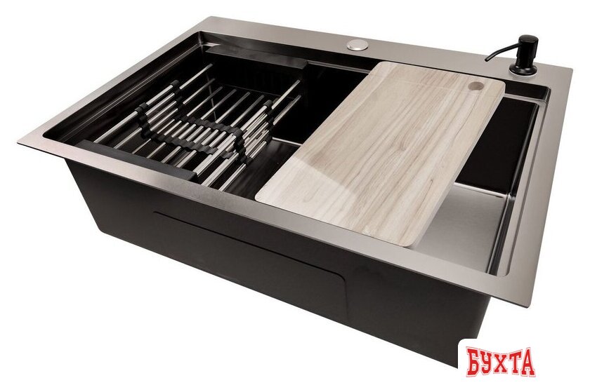 Кухонная мойка Stellar S5550NB-A (нано черный, с доской) 4