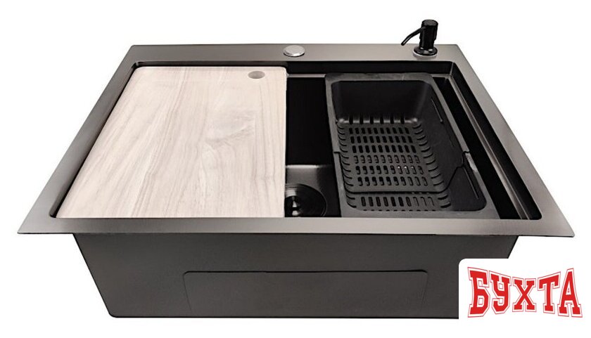 Кухонная мойка Stellar Decor S7050NB-A-D (нано черный, c доской) 2