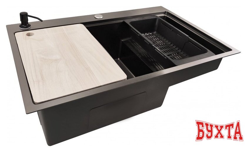 Кухонная мойка Stellar S6550NB-TU-L (нано черный, с доской) 2