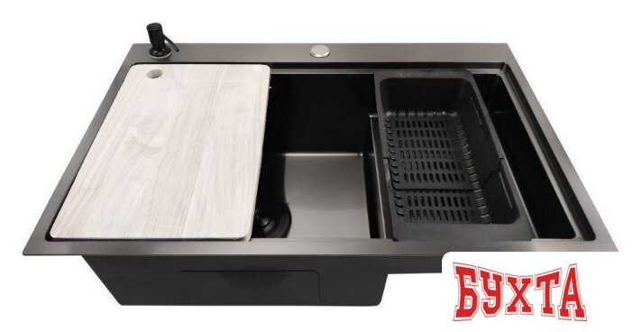 Кухонная мойка Stellar S7550NB-TU-L (нано черный, с доской)