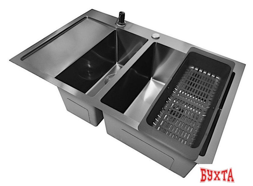 Кухонная мойка Stellar Decor S7850NB-2R-D (нано черный) 3