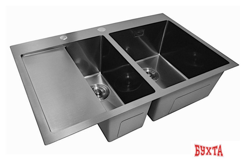 Кухонная мойка Stellar Decor S7850NB-2R-D (нано черный) 5