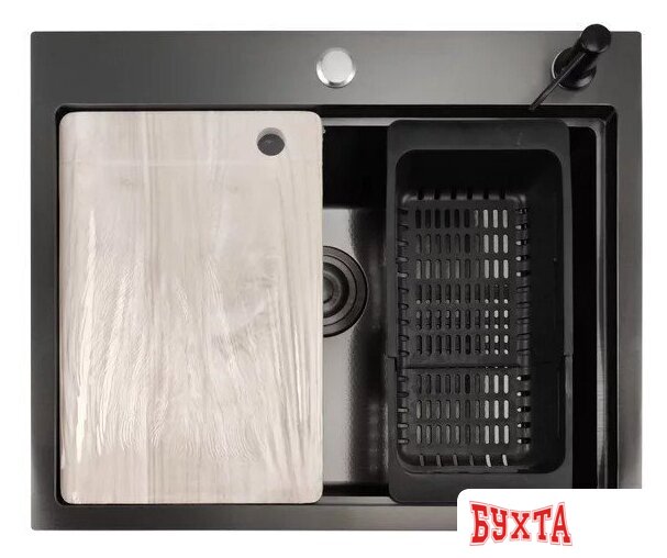 Кухонная мойка Stellar Decor S6050NB-A-D (нано черный, c доской)