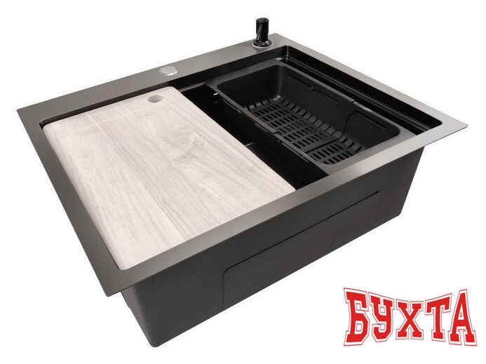 Кухонная мойка Stellar Decor S6050NB-A-D (нано черный, c доской) 2