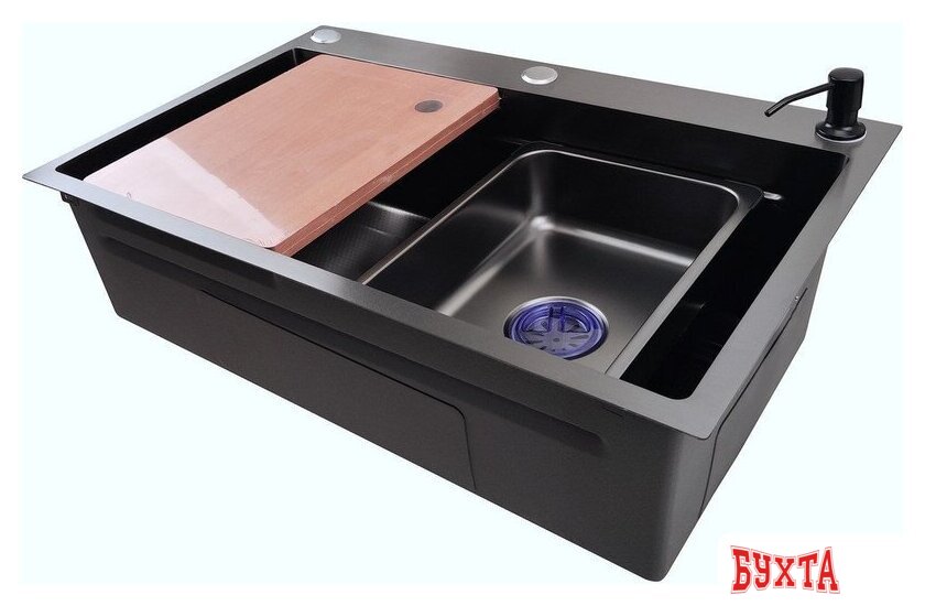 Кухонная мойка Stellar Decor S7045NB-A-D (нано черный, c доской) 3