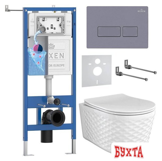 Унитаз подвесной Roxen Vine Tornado в комплекте с инсталляцией StounFix Dual Fresh 6 в 1 979005 (кнопка: серый гранит) 1