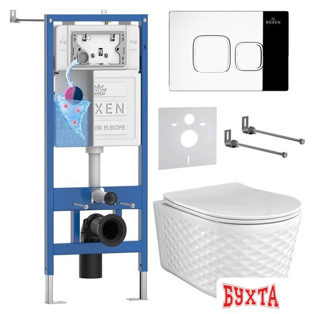 Унитаз подвесной Roxen Vine Tornado в комплекте с инсталляцией StounFix Dual Fresh 6 в 1 979016 (кнопка: хром глянцевый) 1