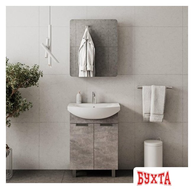 Мебель для ванных комнат Volna Тумба под умывальник Vario Z.60.2D Балтика (бетон, напольная) 3