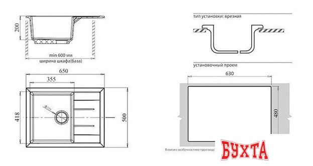 Кухонная мойка GranFest GF-Q650L (кашемир) 2