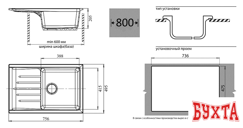 Кухонная мойка GranFest GF-P760L (белый) 2