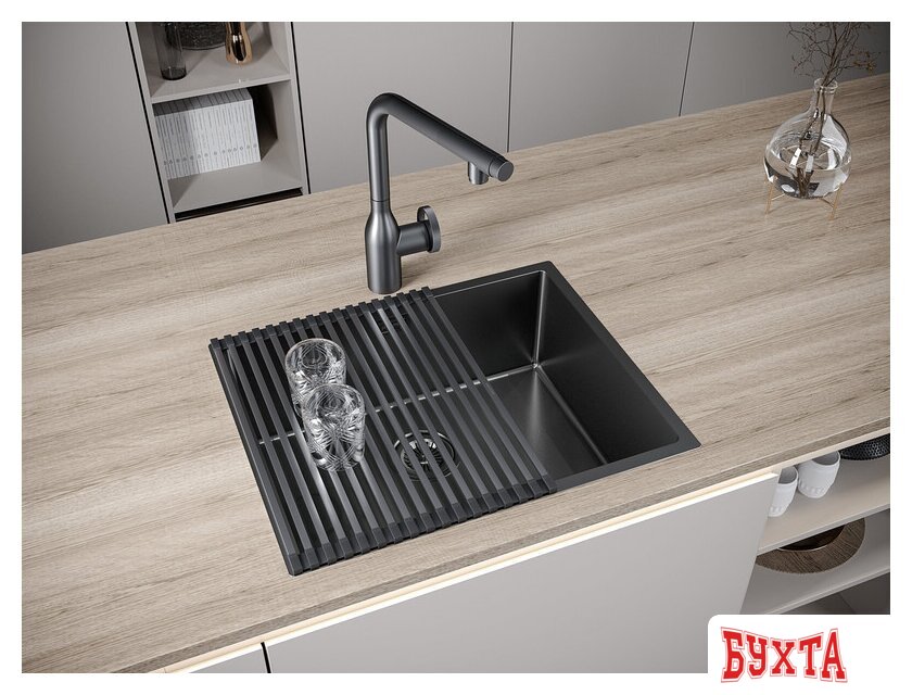 Кухонная мойка Paulmark Next 54 Uni PM215444-GM (черный/вороненая сталь) 3
