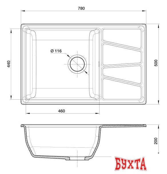 Кухонная мойка GranFest GF-V-780L (графит) 4