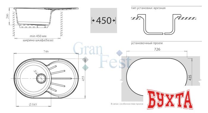 Кухонная мойка GranFest GF-R750L (черный) 2