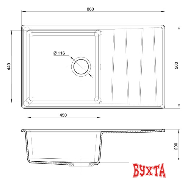 Кухонная мойка GranFest GF-LV-860L (черный) 4