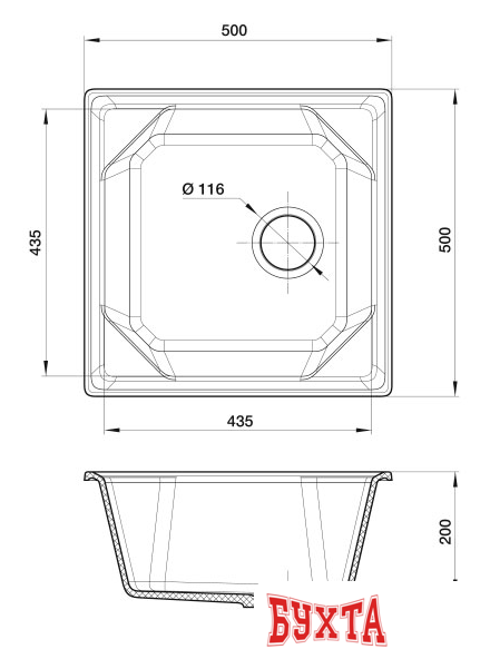 Кухонная мойка GranFest GF-U-500 (иней) 3