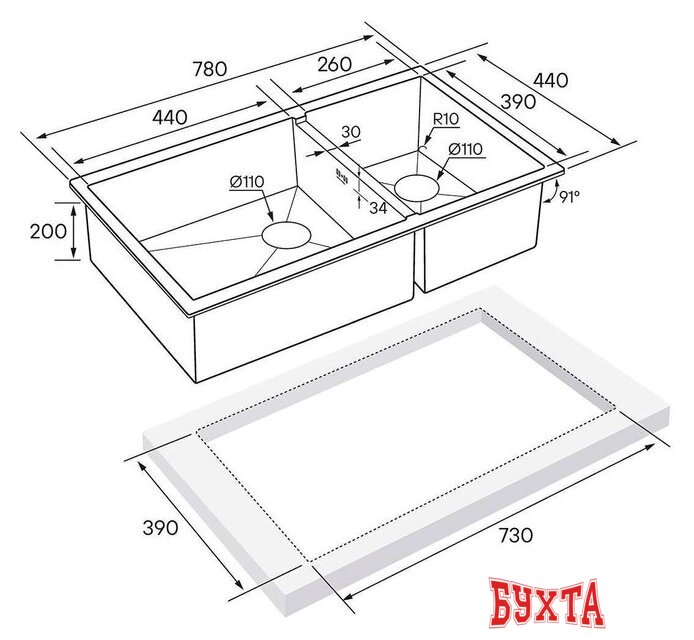 Кухонная мойка Paulmark PM227844-BS 3