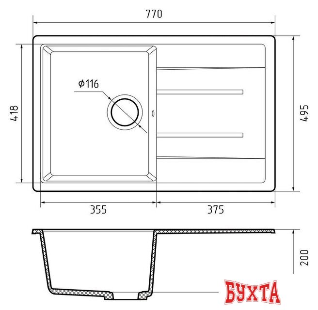 Кухонная мойка GranFest Quadro GF-Q780L (кашемир) 3