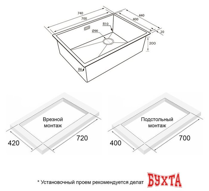 Кухонная мойка Paulmark NEXT-SKEW 74 Uni PM887444-GM (черный/вороненая сталь) 5