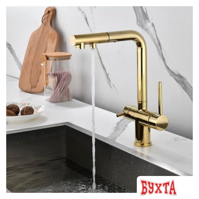 Смеситель Paulmark Serpentine SE213222-G (золото) 4