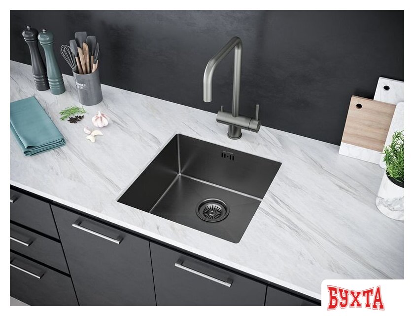 Кухонная мойка Paulmark Gerberg 44 UNI PM254444-GM (черный/вороненая сталь) 3