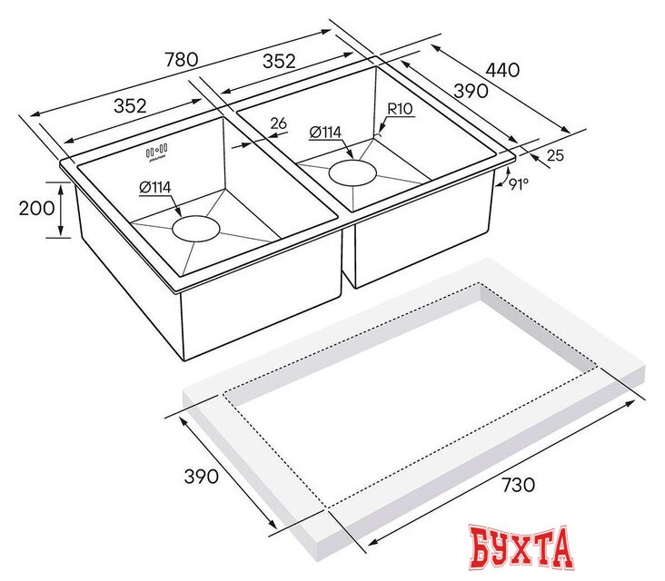 Кухонная мойка Paulmark PM237844-BS 4