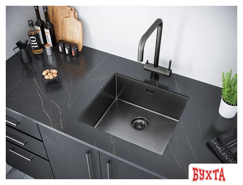 Кухонная мойка Paulmark Gerberg 48 UNI PM254844-GM (черный/вороненая сталь) 3