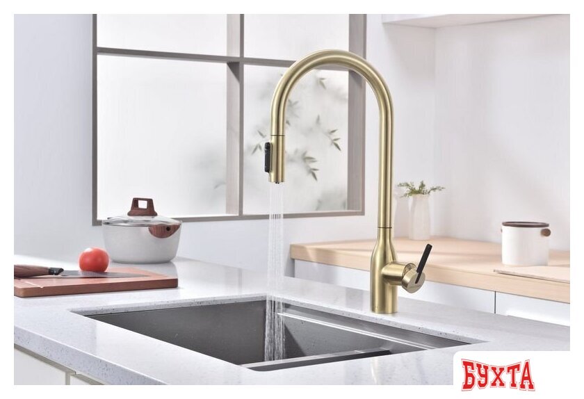 Смеситель Paulmark Iniversal Un213880-SBG (золото/светлое брашированное золото) 3