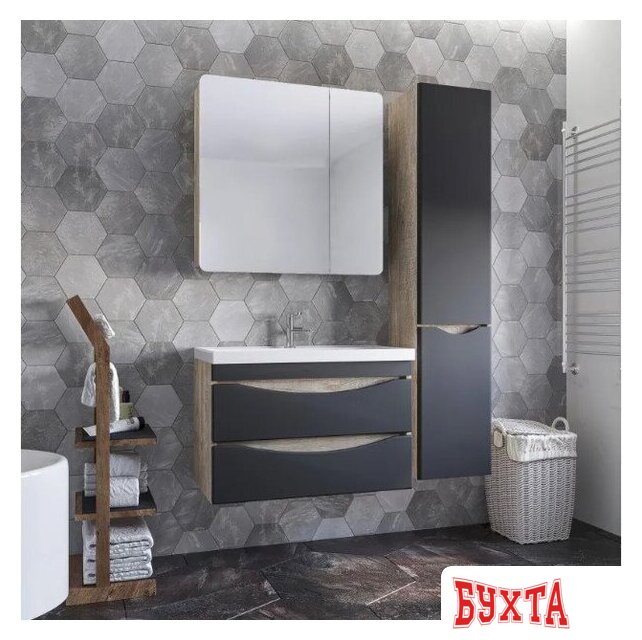 Мебель для ванных комнат Axus Шкаф с зеркалом для ванной Найроби 80 (бетон) 2