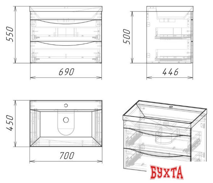 Мебель для ванных комнат Axus Тумба под умывальник Найроби 70 (бетон) 3