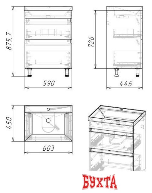 Мебель для ванных комнат Axus Тумба под умывальник Ромеро 60 (белый) 4