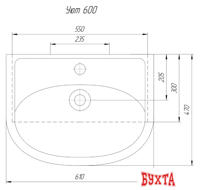 Умывальник Rosa Уют 600 61x47 2