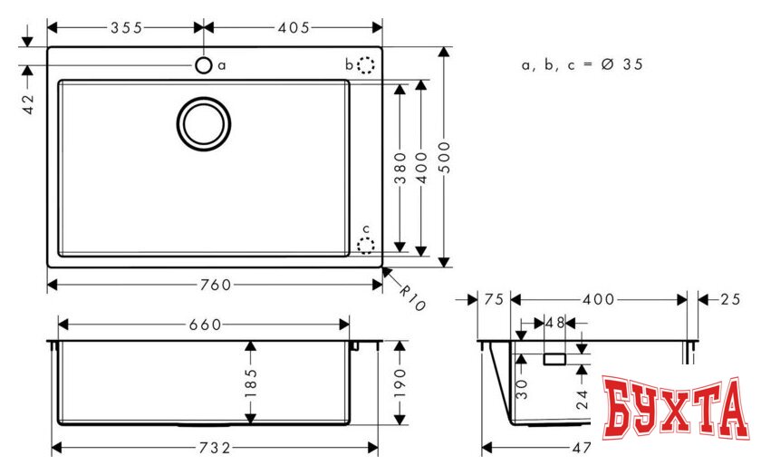 Кухонная мойка Hansgrohe S71 S711-F660 Built-in sink 660 43302800 5